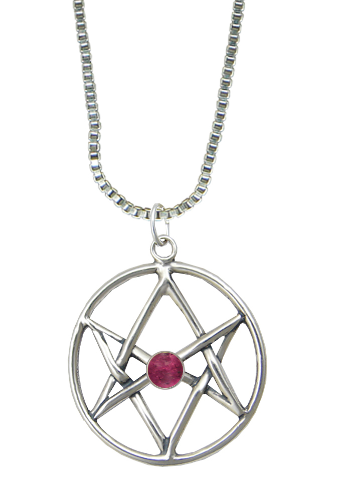 Sterling Silver Unicursal Hexagram Pendant With Pink Tourmaline